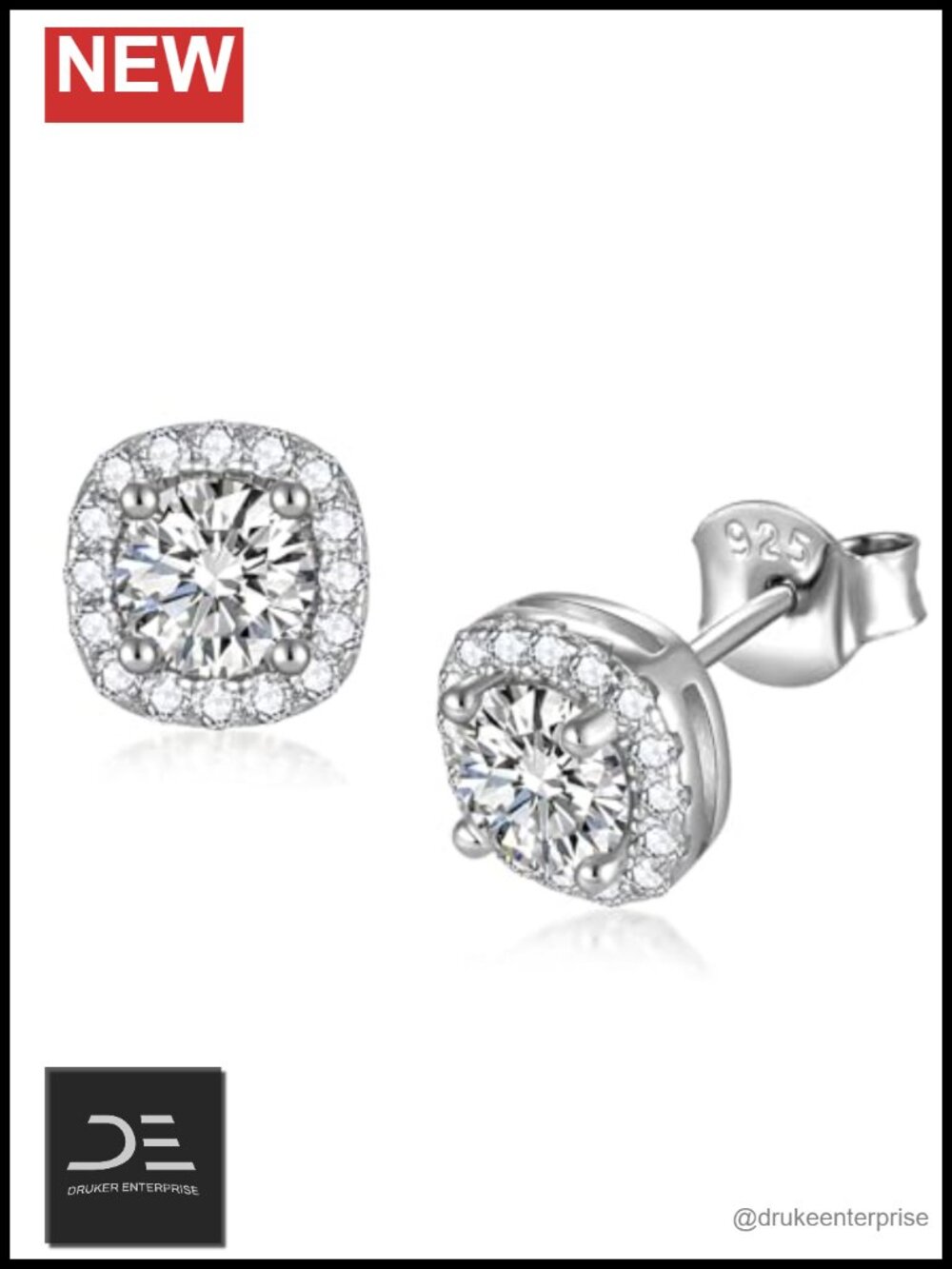 Moissanite Stud Earrings D Color VVS1 925 Sterling Silver 18K White Gold Plated